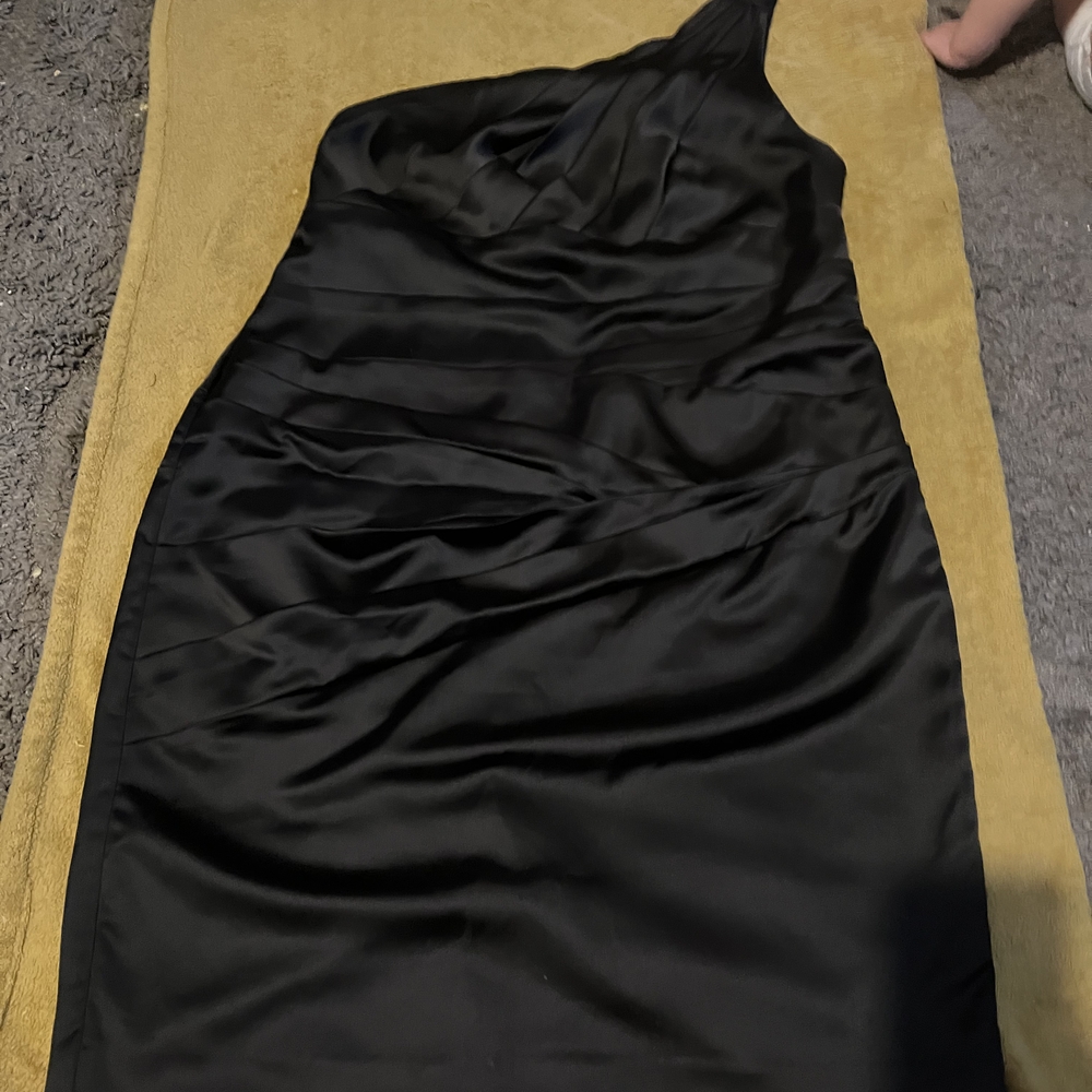 David's Bridal Sleek Black One-Shoulder Dress